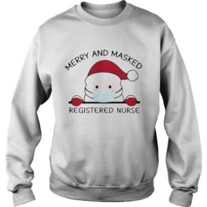Santa Claus Face Mask Merry And Masked Registered Nurse Christmas shirt 3