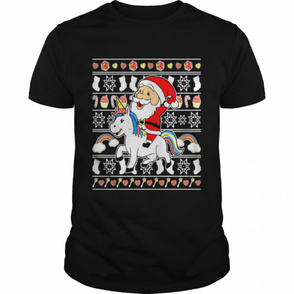 Santa Claus Riding Unicorn Ugly Christmas Shirt
