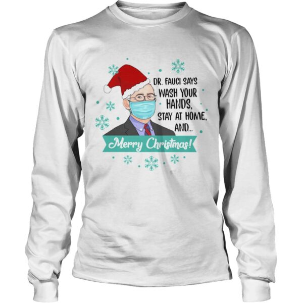 Santa DrFauci Face Mask Says Wash Your Hands Stay At Home And Merry Christmas shirt