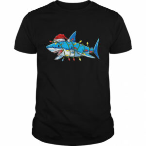 Santa Shark Christmas Lights Boys Sharkmas Xmas Shirt
