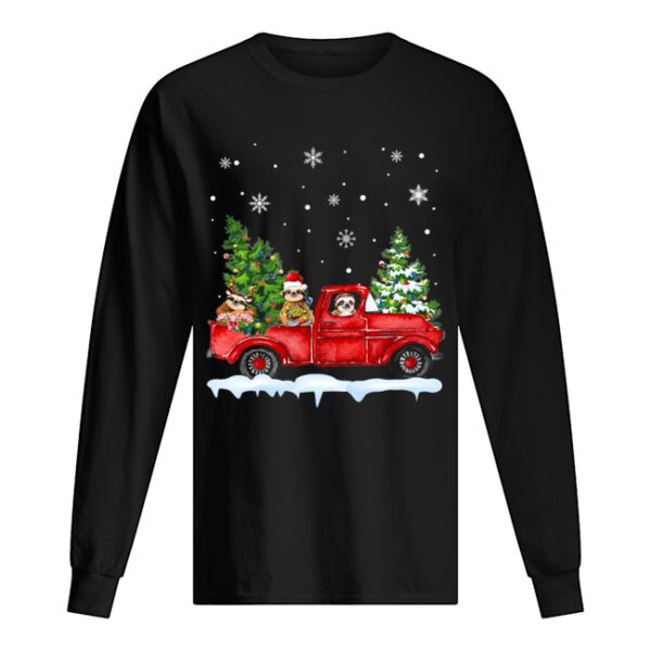 Sloth With Red Truck Christmas Holiday Gift T-Shirt