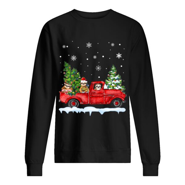 Sloth With Red Truck Christmas Holiday Gift T-Shirt