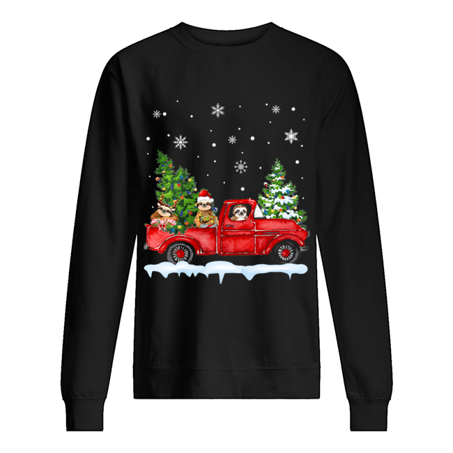 Sloth With Red Truck Christmas Holiday Gift T-Shirt Sloth With Red Truck Christmas Holiday Gift T-Shirt
