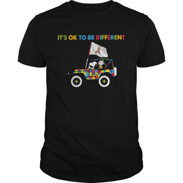 Snoopy And Charlie Brown Driving Autism Its Ok to Be Different shirt