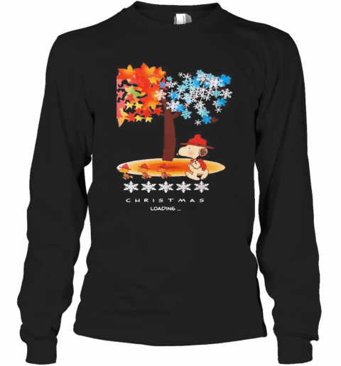 Snoopy And Woodstock Fall Leaves Snowflakes Tree Merry Christmas Loading T-Shirt Snoopy And Woodstock Fall Leaves Snowflakes Tree Merry Christmas Loading T-Shirt