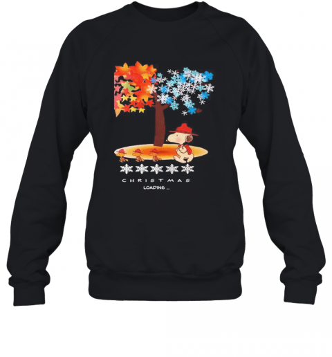 Snoopy And Woodstock Fall Leaves Snowflakes Tree Merry Christmas Loading T-Shirt Snoopy And Woodstock Fall Leaves Snowflakes Tree Merry Christmas Loading T-Shirt