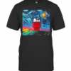 Snoopy And Woodstock Peanuts Cartoon Starry Night Print T-Shirt