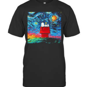 Snoopy And Woodstock Peanuts Cartoon Starry Night Print T-Shirt