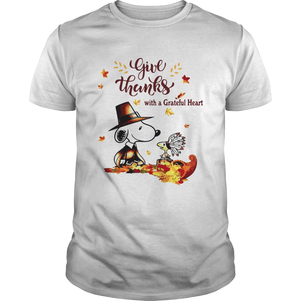 Snoopy and Woodstock Give thanks with a Grateful heart shirt Snoopy and Woodstock Give thanks with a Grateful heart shirt
