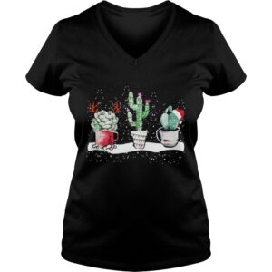 Succulent Christmas reindeer fairy lights and Santa hat shirt 3
