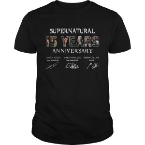Supernatural 15 Years anniversary Jensen Ackles Jared Padalecki Misha Collins signature shirt