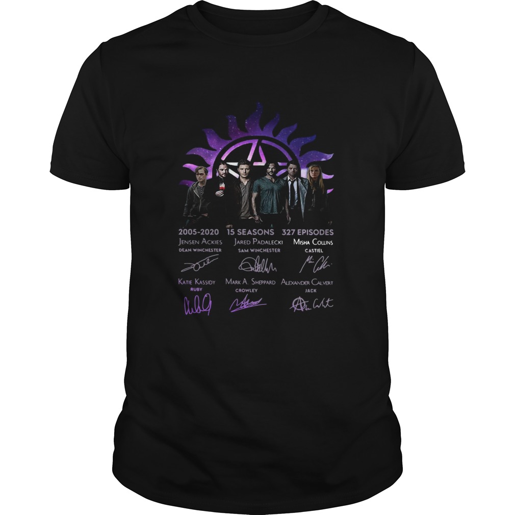 Supernatural 2005 2020 15 seasons 327 episodes signatures shirt Supernatural 2005 2020 15 seasons 327 episodes signatures shirt