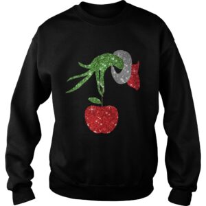 Teacher Grinch hand holding apple ornament shirt