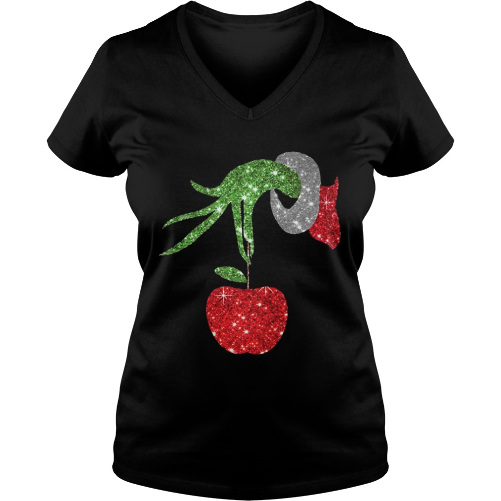 Teacher Grinch hand holding apple ornament shirt Teacher Grinch hand holding apple ornament shirt