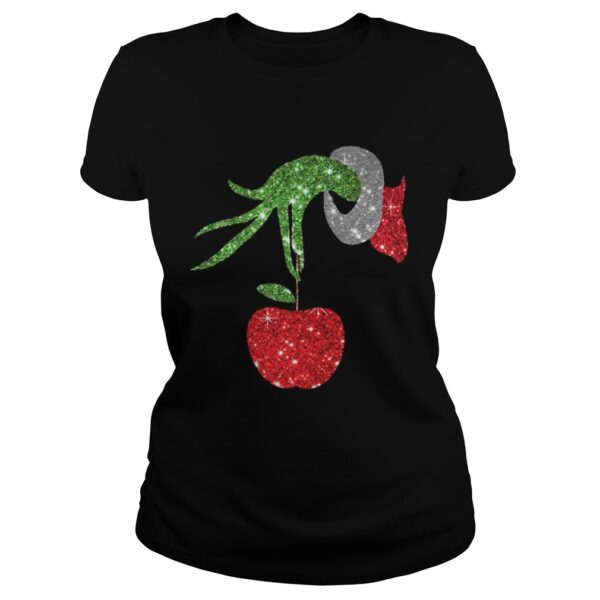 Teacher Grinch hand holding apple ornament shirt