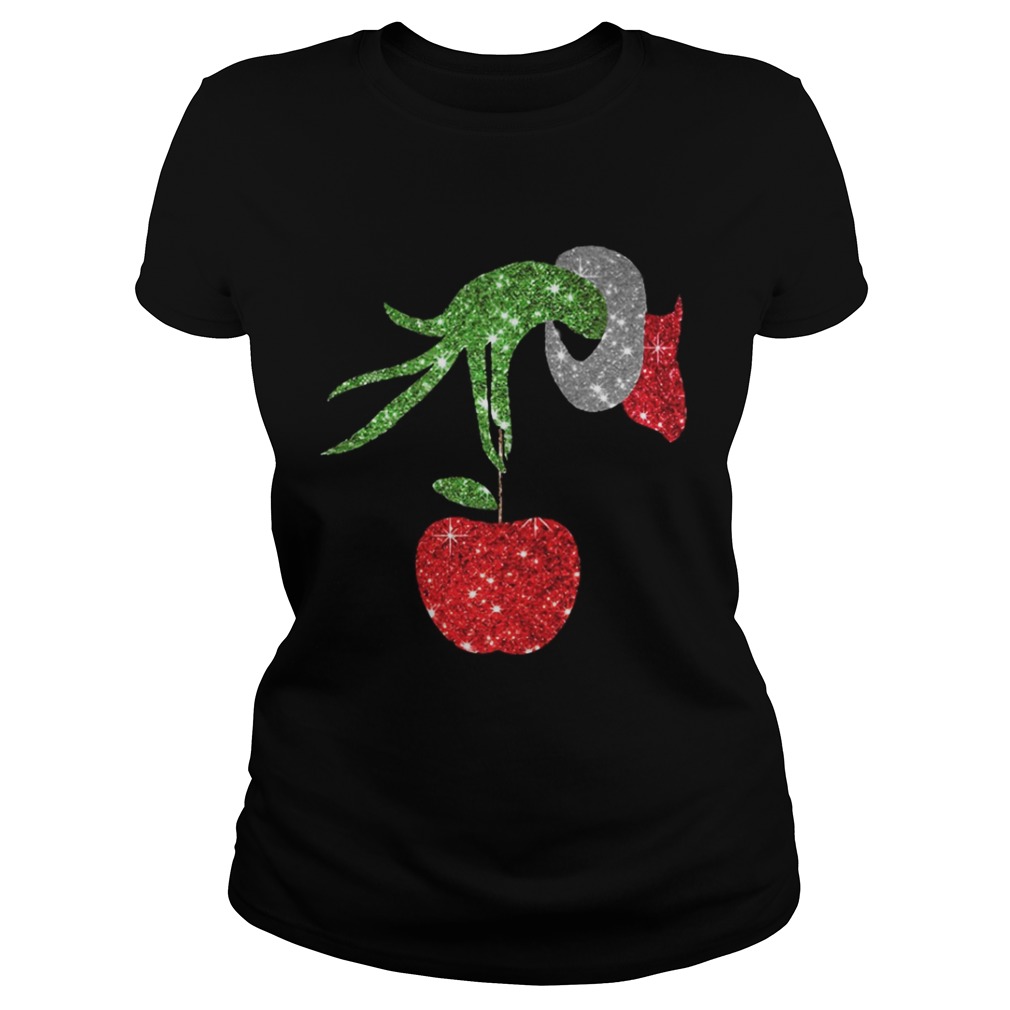 Teacher Grinch hand holding apple ornament shirt Teacher Grinch hand holding apple ornament shirt