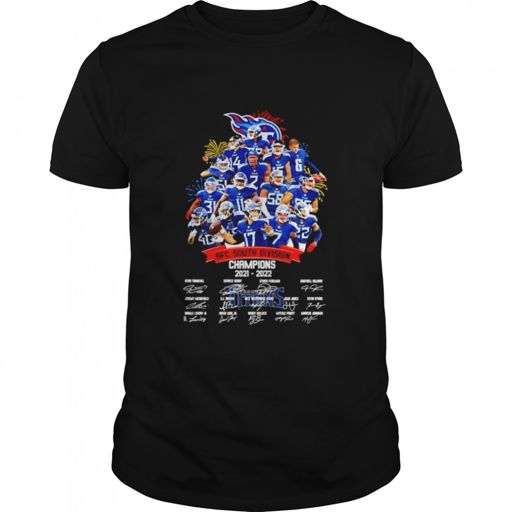 Tennessee Titans 2021 2022 AFC south division Champions signatures T-shirt Tennessee Titans 2021 2022 AFC south division Champions signatures T-shirt