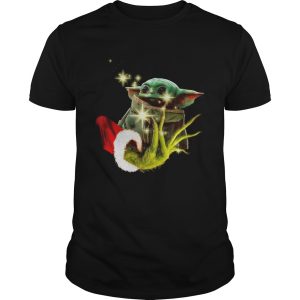 The Grinch holding a baby Yoda shirt