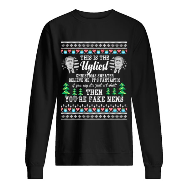 Trump Ugly Christmas Sweater Fantastic Fake News T-Shirt