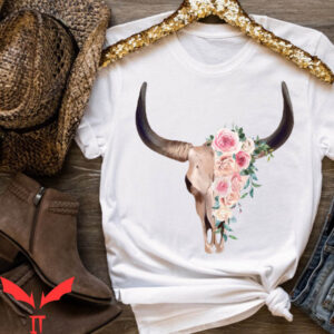 Western Graphic T-Shirt Boho Bull Skull Floral Cow Vintage
