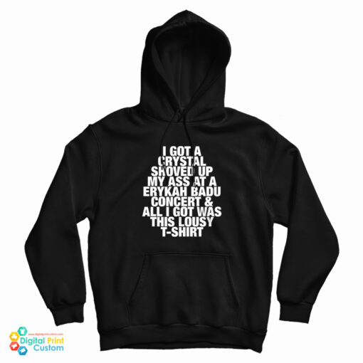 I Got A Crystal Shoved Up My Ass At A Erykah Badu Concert And All I Got Was This Lousy T-Shirt Hoodie I Got A Crystal Shoved Up My Ass At A Erykah Badu Concert And All I Got Was This Lousy T-Shirt Hoodie
