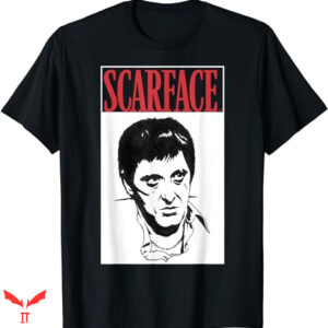 Scarface Red T-shirt Portrait Red Text Graphic
