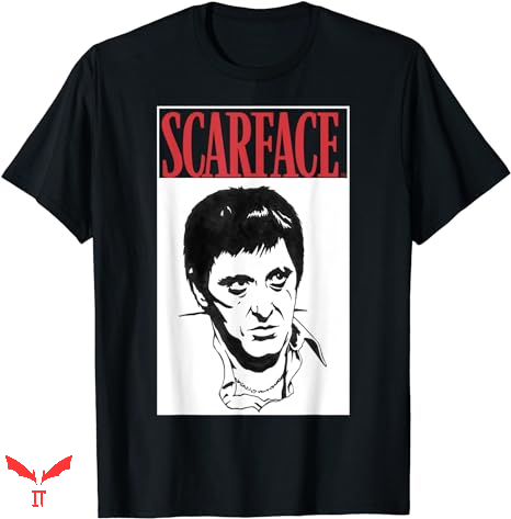 Scarface Red T-shirt Portrait Red Text Graphic Scarface Red T-shirt Portrait Red Text Graphic