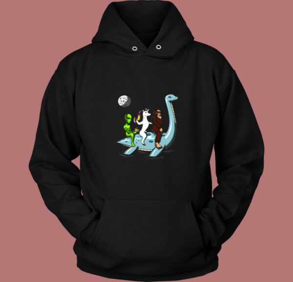 Alien Unicorn Bigfoot Riding Loch Ness Monster Vintage Hoodie