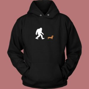 Bigfoot Walking A Daschund Vintage Hoodie 2