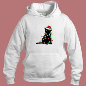 Black Cat Christmas Light Aesthetic Hoodie Style