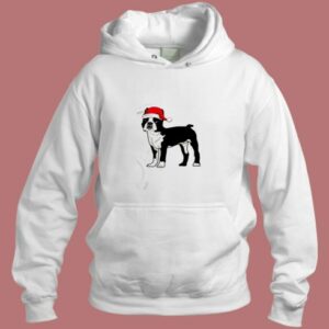 Boston Terrier In Santa Hat Christmas Aesthetic Hoodie Style