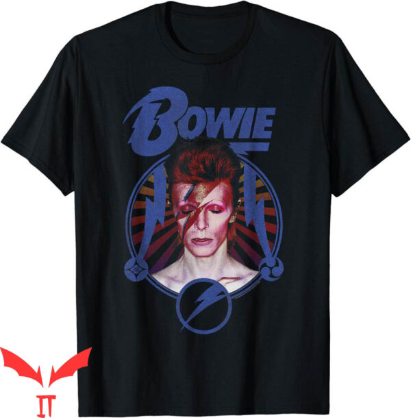 David Bowie Tour T-Shirt Blue Lightning Guitar Sketch Lyric
