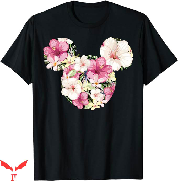 Disneyland Themed T-Shirt Tropical Floral Print Silhouette Disneyland Themed T-Shirt Tropical Floral Print Silhouette