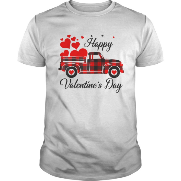 Happy Valentines Day Heart Graphic Love Truck Buffalo Plaid shirt