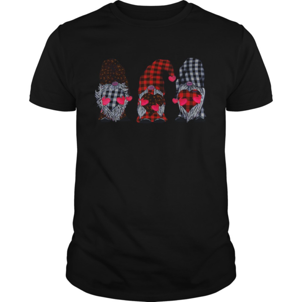 Three Gnomes Holding Hearts Leopard Print Buffalo Plaid Valentines Day shirt