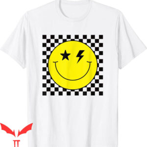 Yellow Smiley T-Shirt Checkered Lightning Eyes Yellow Smile
