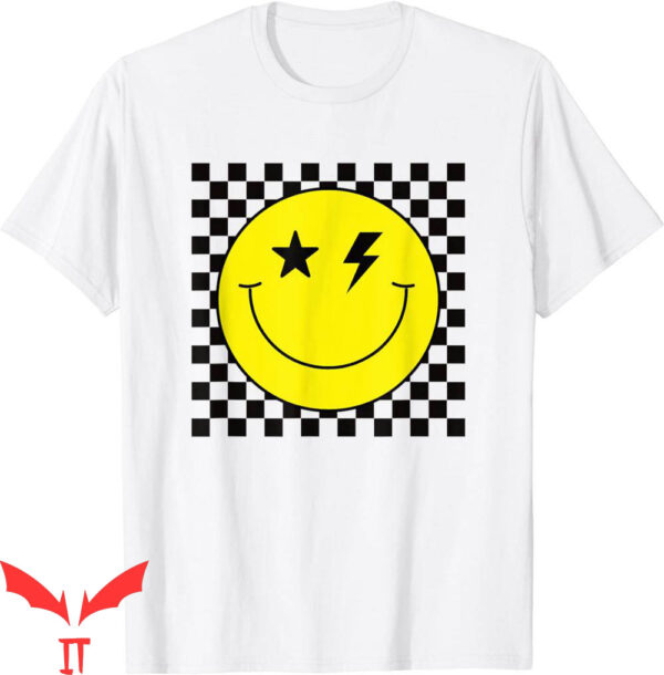 Yellow Smiley T-Shirt Checkered Lightning Eyes Yellow Smile