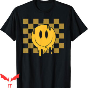 Yellow Smiley T-Shirt Cute Retro Happy Face Checkered