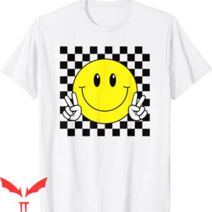 Yellow Smiley T-Shirt Yellow Smile Face Cute Checkered Peace