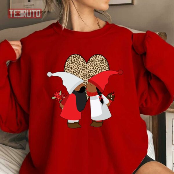 African American Valentines Day Gnome Couples Leopard Unisex Sweatshirt
