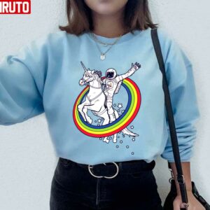 Astronaut Riding Unicorn Through The Rainbow Valentine Lgbt Unisex Sweatshirt