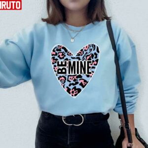 Be Mine Valentines Day Pale Blue Pink Leopard Heart Unisex Sweatshirt