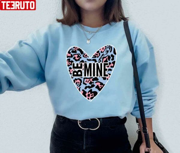 Be Mine Valentines Day Pale Blue Pink Leopard Heart Unisex Sweatshirt