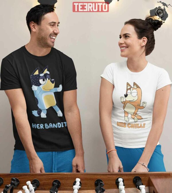 Bluey Family Her Bandit His Chilli Valentine Couple Matching T-Shirt