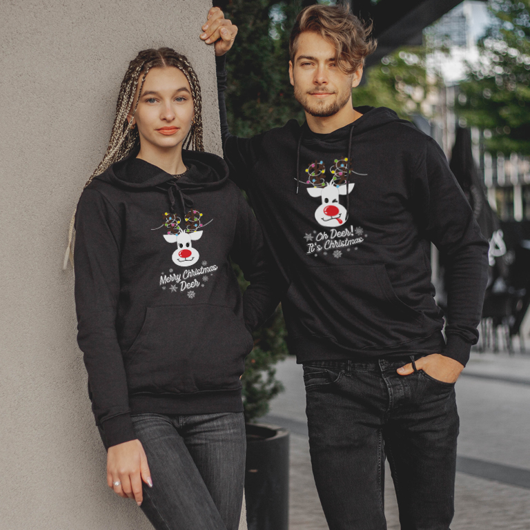 Couple Hoodies Merry Christmas Deer Couple Hoodies Merry Christmas Deer