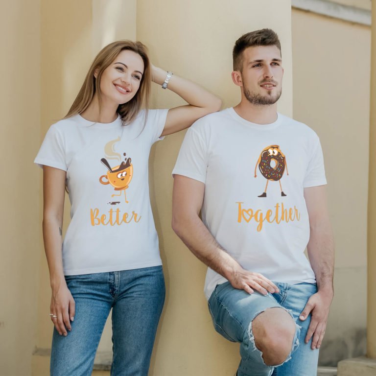 Couple T-shirts Coffee And Doughnut Couple T-shirts Coffee And Doughnut