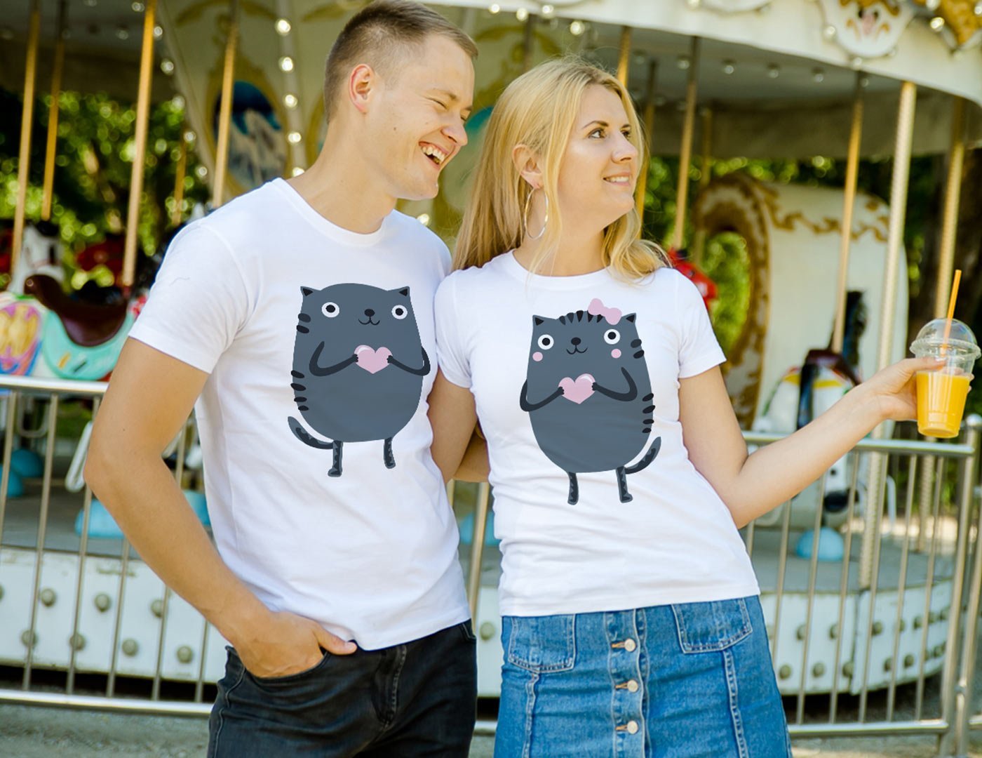 Couple T-shirts Love Cats Couple T-shirts Love Cats