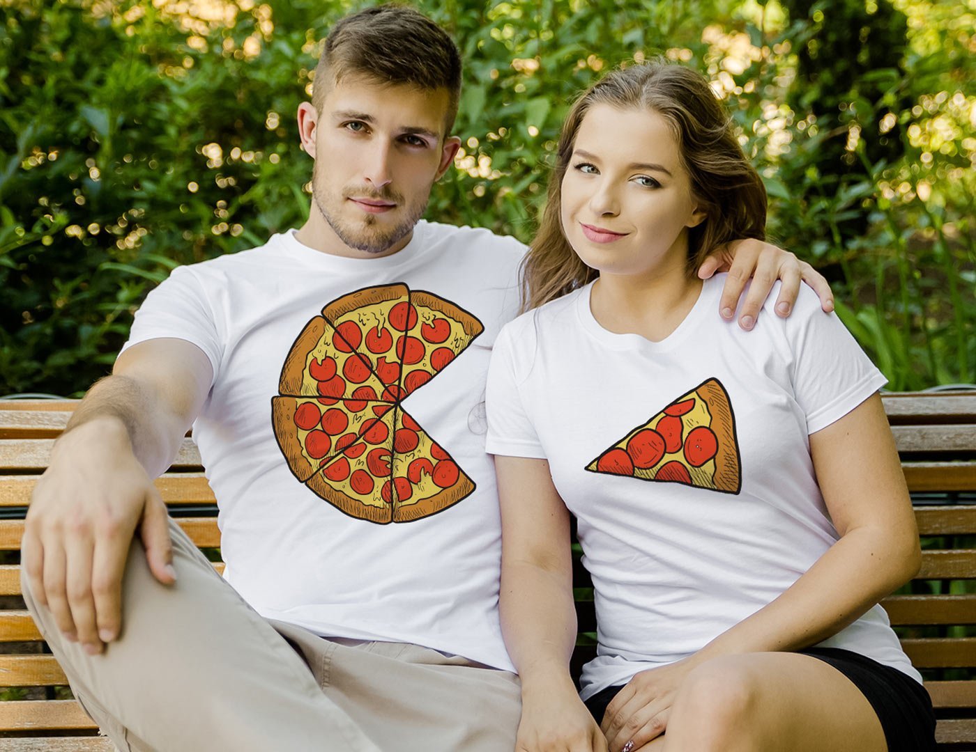 Couple T-shirts Pizza Peperoni Couple T-shirts Pizza Peperoni