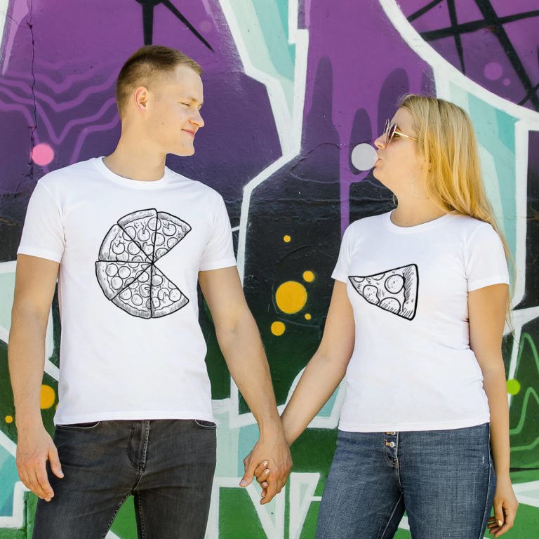 Couple T-shirts Pizza Transparent Couple T-shirts Pizza Transparent