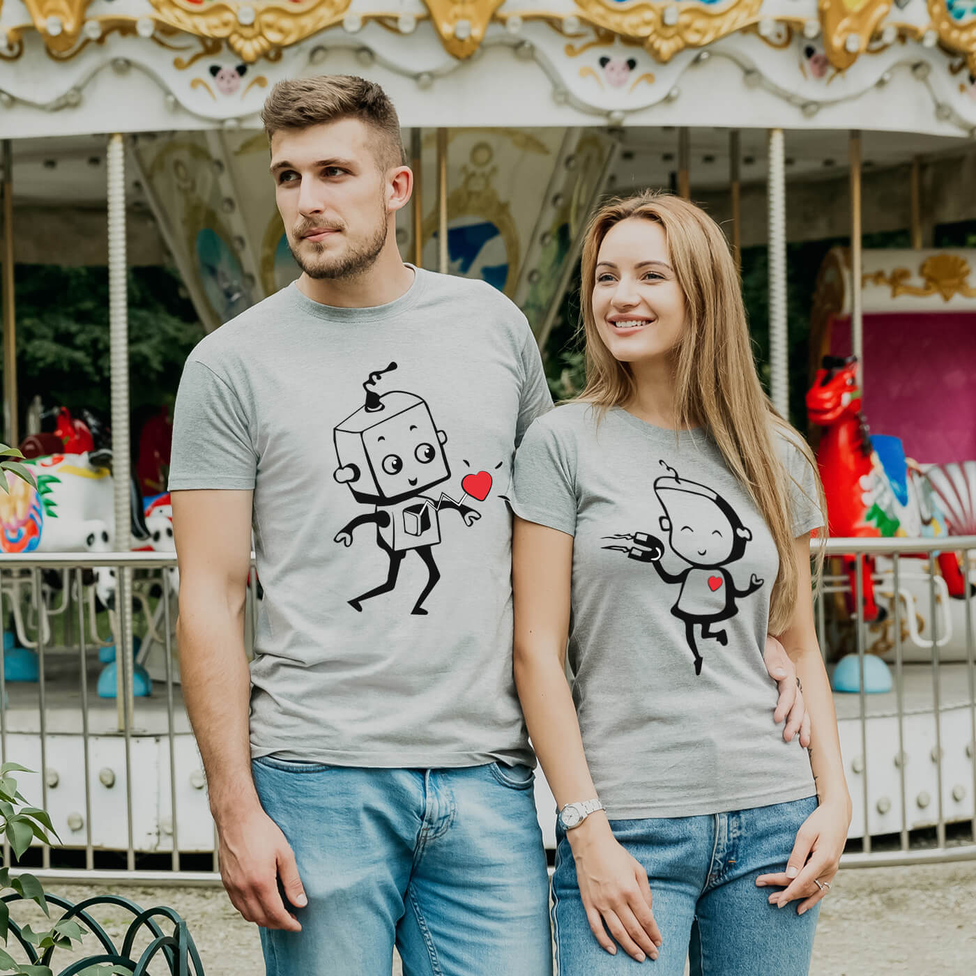 Couple T-shirts Robots Love Couple T-shirts Robots Love